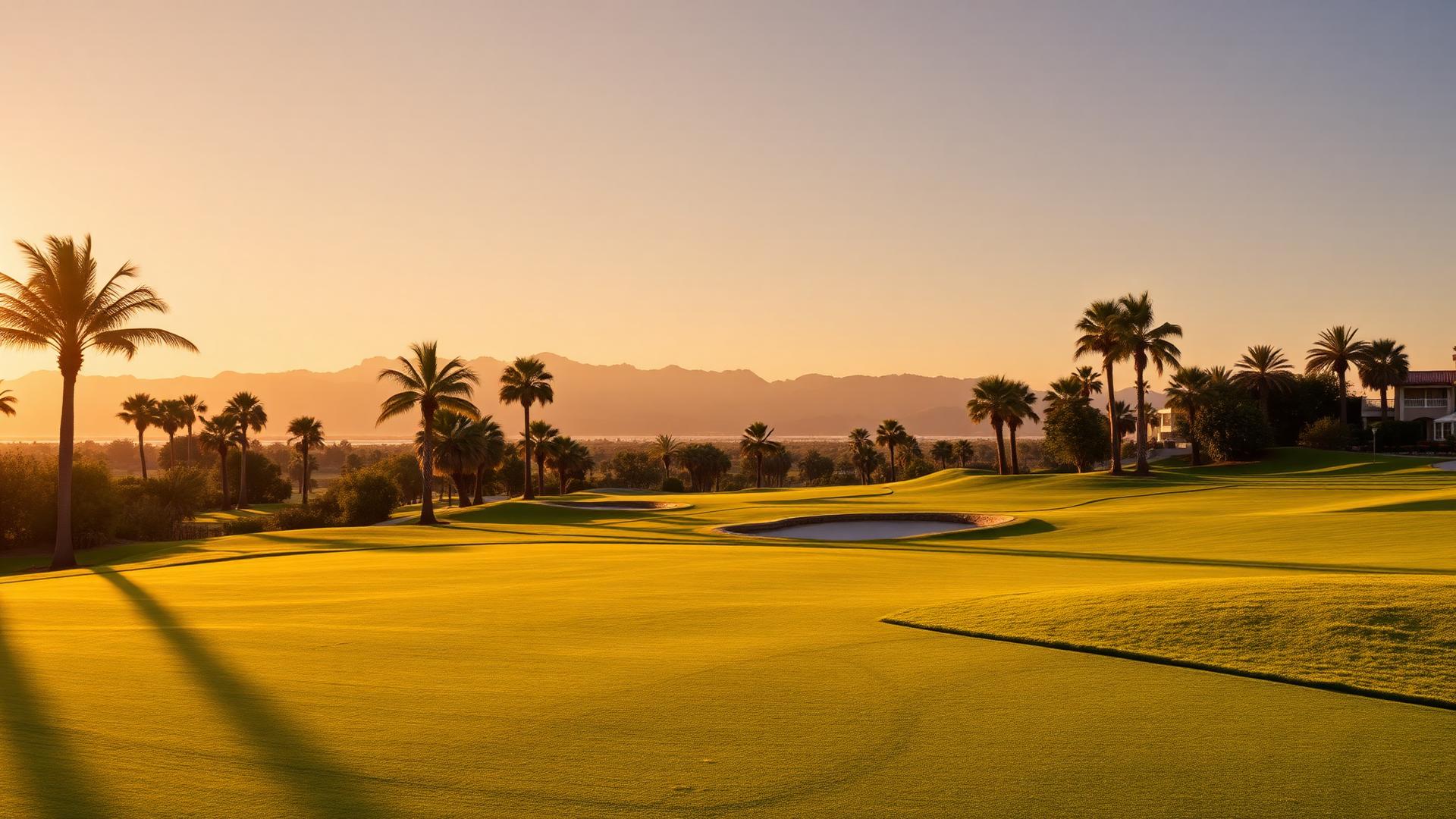 Luxury golf course at golden hour